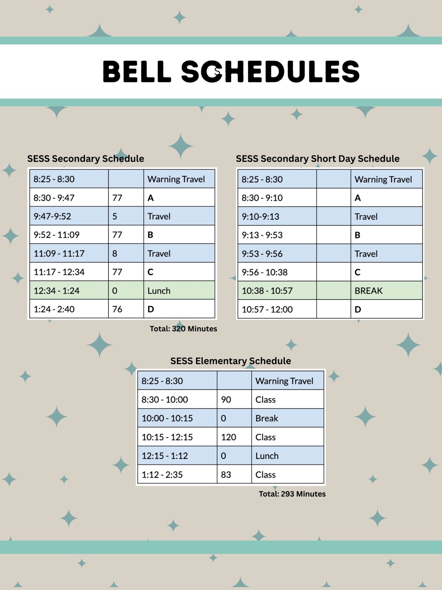 School Bell Schedule Poster in Blue Retro Style