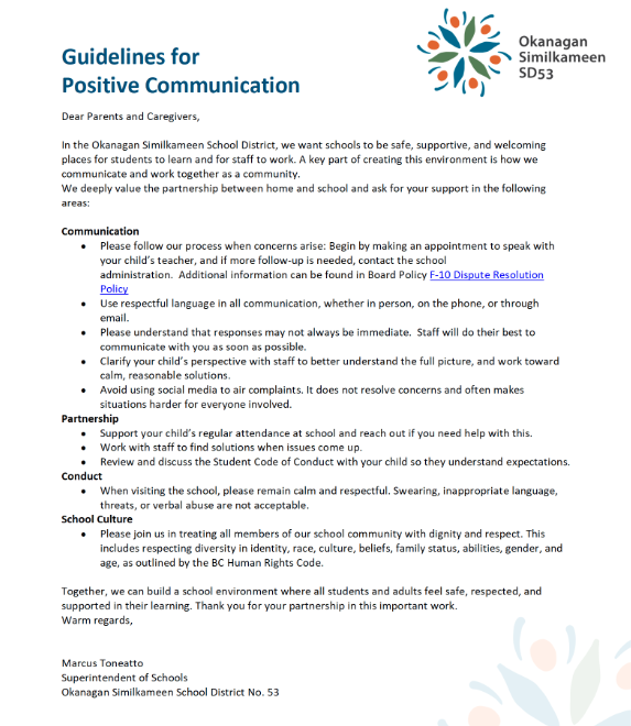 Parent Communication Letter